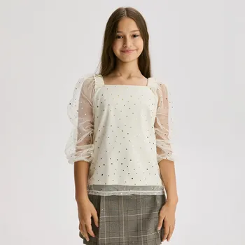 Dívčí tričko Reserved - Tylové tričko - krémová - 393FT-01X - 393FT-01X-134