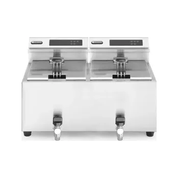 fritéza Elektrická fritéza Mastercook s digitálním panelem a vypouštěcím kohoutkem - 2x8 l | HENDI 207376