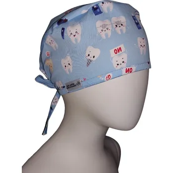 Zdravotnický oděv Lékařská operační čepice ZOUBKY NA MODRÉ - Zubařská čepice C-399-UNI