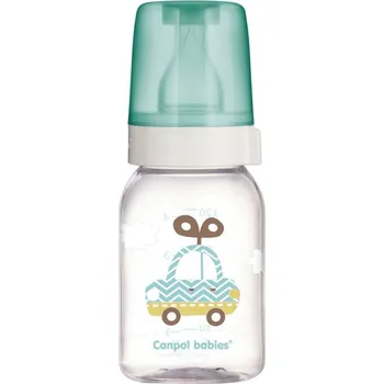 Kojenecká láhev Canpol babies Lahev skleněná s úzkým hrdlem TOYS 120ml Tyrkys car
