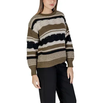 Dámský svetr Dámský vzorovaný svetr Ichi ICHI černá | kaki | krémová 3457265