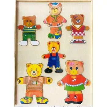 Puzzle Ovico Skládací hračka puzzle Dřevěné oblékání medvídkova rodina