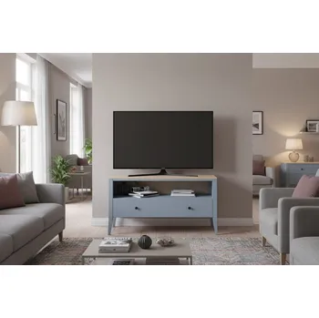 Televizní stolek Bukový TV stolek ROMA KT3 šedomodrý Provedení: úchyty - zlaté