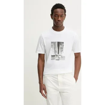 Pánské tričko Bavlněné tričko HUGO Deyss pánské, bílá barva, s potiskem, 50553755 01D, vel. XS