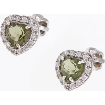 Náušnice My Moldavite Stříbrné náušnice s vltavíny a zirkony - srdce 2282-3