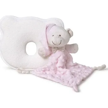Hračka pro nejmenší INTERBABY SET MÉĎA/LEV Ergonomický polštářek + přítulka růžová