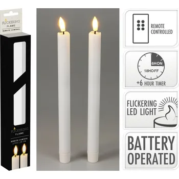 Sada 2ks bílých LED svíček s blikajícím plamenem, 25 cm