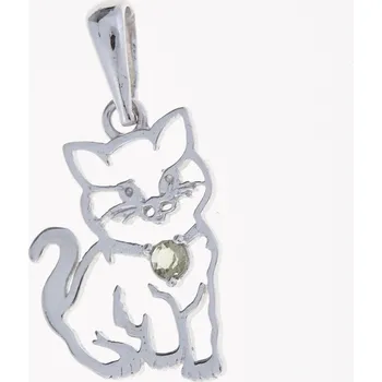 Přívěsek My Moldavite Stříbrný přívěsek s vltavínem - kočička