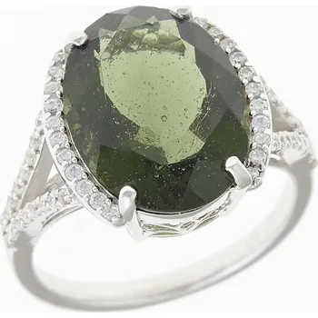 Prsten My Moldavite Stříbrný prsten s vltavínem a zirkony 27-12741 57 mm