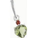 My Moldavite Stříbrný přívěsek s vltavínem a granáty - srdce 150G