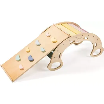 Dětská houpačka eliNeli Dřevěná montessori houpačka PRO 5v1 set s prknem 2v1 pastel