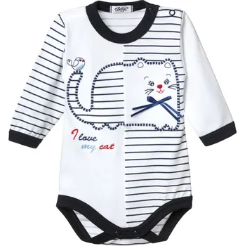 Kojenecký body SOFIJA Body bavlněné Kocour MRUSIO bílé s modrým proužkem vel. 62cm