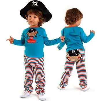 Kojenecká souprava DEMO KIDS DENO KIDS Pyžamo souprava OPICE pirát tyrkys + pruh kalhoty pruh vel. 104cm