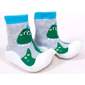 YOCLUB Ponožky s gumovou podrážkou DINO šedoZelené - vel. 23