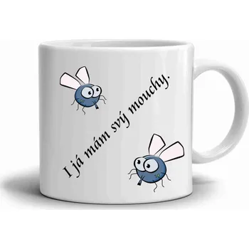 Bílý keramický hrnek 330ml s obrázkem - mouchy