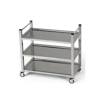 Nerezový dřez Nerezový číšnický vozík se 3 policemi a svislou rukojetí 90x60x85 cm | FORGAST