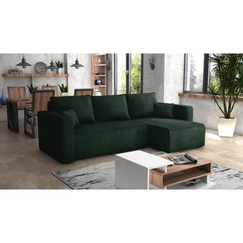 Sedací souprava Rohová rozkládací sedačka FIRE - tmavězelená - manšestr - LINCOLN 39