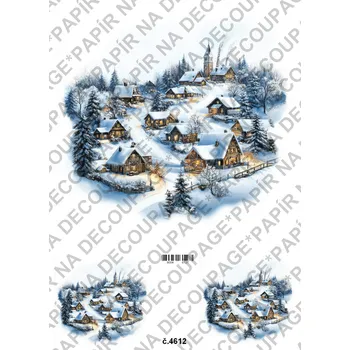 Umělecký papír Rýžový a soft papír na decoupage - Horské městečko - KB4612 Materiál: Soft, Rozměr: A4