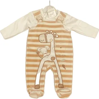 Dupačky ROCK a BYE BABY Dupačky velur ŽIRAFA krémový pruh + triko bílé vel. 56cm (0-3m)