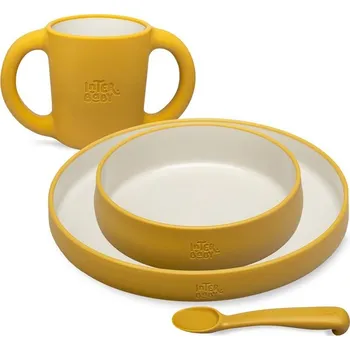 dětská jídelní sada SUAVINEX INTERBABY 4 dílný jídelní set SILIKONOVÝ 6m+ Okrový