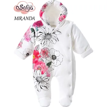 Kojenecký overall SOFIJA Bavlněný zateplený overal MIRANDA bílý s malovanými květy vel. 68cm