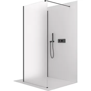 CERANO - Sprchová zástěna Walk-in Onyx Corner Cube L/P - 8 mm - hranatá vzpěra - černá matná, mléčné sklo - 150x90x200 cm