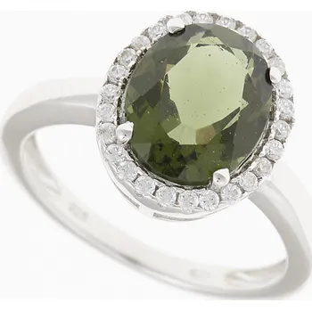 Prsten My Moldavite Stříbrný prsten s vltavínem a zirkony R06-13777 58 mm