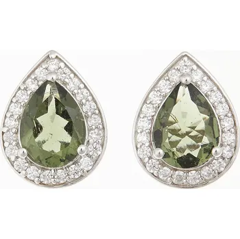 Náušnice My Moldavite Stříbrné náušnice s vltavínem a zirkony 998