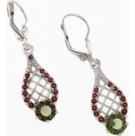 My Moldavite Stříbrné náušnice vltavíny a granáty 2166-4