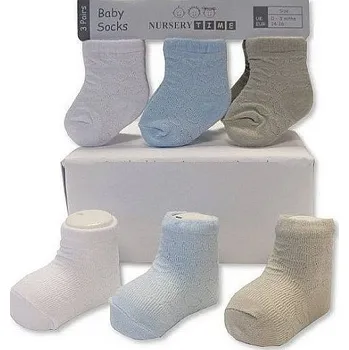 NURSERY Kojenecké ponožky 3 páry plastic SRDÍČKA Bílé,modré,šedé, 0-3 měs.