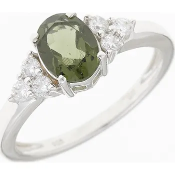 Prsten My Moldavite Stříbrný prsten s vltavínem a zirkony R03-12044 58 mm