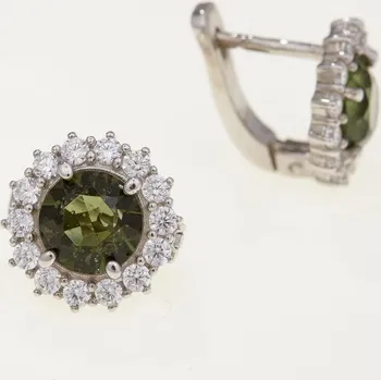 Náušnice My Moldavite Stříbrné náušnice s vltavíny a zirkony 2073-1