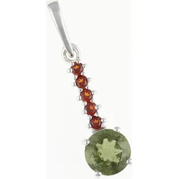 Přívěsek My Moldavite Stříbrný přívěsek s vltavínem a granáty 434G-14044
