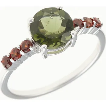 Prsten My Moldavite Stříbrný prsten s vltavínem a granáty 434G-14399 50 mm