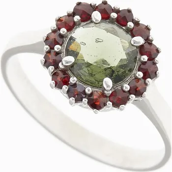 Prsten My Moldavite Stříbrný prsten s vltavínem a granáty 3073G-7891 54 mm
