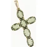 My Moldavite Zlatý přívěsek s vltavíny – křížek 1328