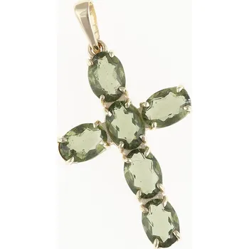 Přívěsek My Moldavite Zlatý přívěsek s vltavíny – křížek 1328