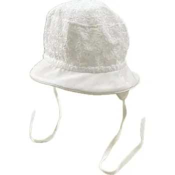 Klobouk Panek Kojenecký klobouček MADEIRA květinky, ouška a zavázka BÍLÁ vel. 44cm