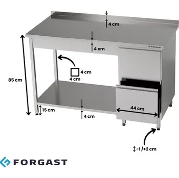 Dílenský stůl Nerezový pracovní stůl s blokem zásuvek a spodní policí 150x60x85 cm | FORGAST