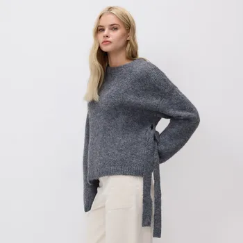 Dámský svetr Reserved - Svetr s mašlemi - tmavě šedá - 424HI-90M - 424HI-90M-S