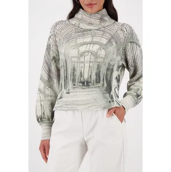 Dámská mikina Svetr Monari 809517 zelený potisk se stojáčkem Velikost: 40