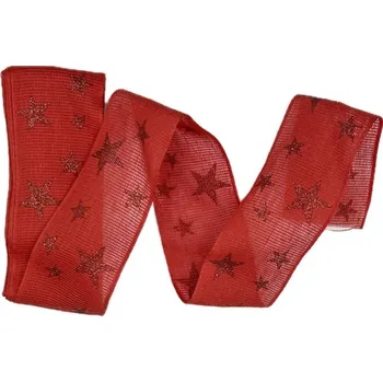 Stuha Stuha vánoční lněná STAR LIGHT RED červená 40mm x 2m (15,-Kč/m) (Vánoční stuha lněná, skládaná, červená, jednostranný potisk, zesílené okraje)