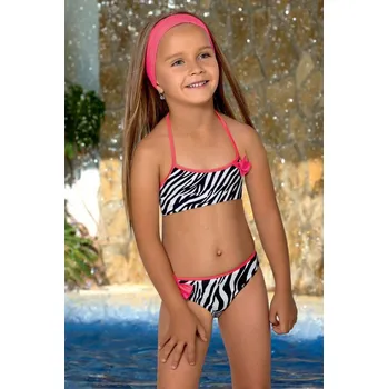 Dívčí plavky LORIN Plavky dvojdílné pruh s tm.růž.lemem (lambada)+čelenka vel. 104cm