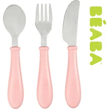 Příbor BÉABA BEABA Dětský příbor Old Pink 3dílný lžička vidlička a nůž růžový 15 cm od 12 měsíců