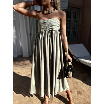 Dámské šaty Zelené áčkové boho šaty AUTEREL bez ramínek Velikost: ONESIZE