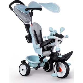 Dětská tříkolka SMOBY Baby Driver Plus Tříkolka/kočárek 2v1 s brzdou a EVA koly blue, 10m+