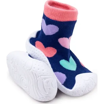 YOCLUB Ponožky s gumovou podrážkou SRDÍČKA modré - vel. 20