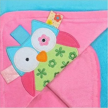 Dětská deka BABYONO Deka fleece 75x100cm oboustranná RŮŽOVÁ + TYRKYSOVÁ aplikace Sova
