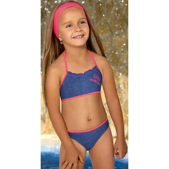 Dívčí plavky LORIN Plavky dvojdílné modrý melír třpytivé-růž.lem vel. 110cm