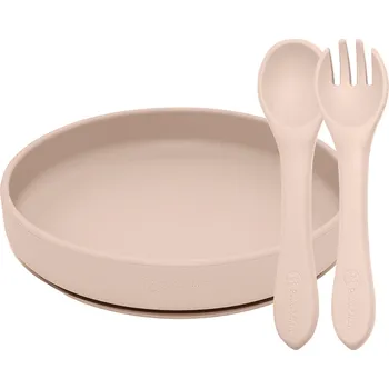 dětská jídelní sada PETITEMARS PETITE&MARS Set jídelní silikonový TAKE&MATCH 2 ks talíř + příbor Deset Sand 6m+